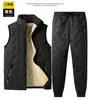 Traje deportivo para hombre Invierno con forro polar Abrigo engrosado de vellón de cordero Ropa de invierno para mediana edad y ancianos Conjunto cálido de tres piezas para papá
