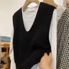 Chaleco Tejido de Lana 100% Nuevo Estilo Coreano con Cuello en V para Mujer Otoño e Invierno Chaleco Exterior de Cachemira Chaleco sin Mangas Top para Superponer