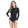 Transfronterizo 2026 Europeo y Americano Comercio Exterior Nuevo Color Sólido Dos Piezas Traje de Baño Conservador Manga Larga Protección Solar Cremallera Bikini Traje de Surf