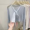 Cardigan de Tricô com Xale Sijiqing 2026 Novo Estilo para Mulheres, Manga Longa Estilo Curto, Cardigan de Tricô Casual Moderno e Versátil