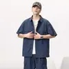 Camisa de Trabajo Retro Americana de Verano 2024 para Hombre, Manga Corta, Multibolsillos, Corte Holgado, Camisa Versátil, Top Casual para Exteriores