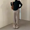 Calça canelada de malha de cintura alta nova para 2026, coleção outono e inverno, perna reta, caimento relaxado, calça casual de perna larga