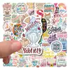 50 adesivos motivacionais anti-álcool em estilo cartoon com citações em inglês para decorar malas, capas de celular, skates e garrafas de água, adesivos à prova d'água
