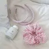 Goma para el pelo de lunares rosa sweetheart con rayas, estilo coreano, para moño de niña, anillo grande para el pelo, diadema