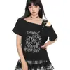 Camiseta Estilosa de Alça Fina e Uma Alça, Slim Fit, Estilo Hot Girl, Manga Curta para Mulheres, Novo Top de Verão com Estampa Graffiti Fora do Ombro