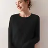 Suéter de Cachemira Cuello Redondo Calado Jersey de Punto Suéter Básico Jersey de Punto Otoño e Invierno Estilo Perezoso Holgado Ropa de Trabajo Sencilla