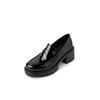 Pernas Longas Artísticas e All-match Cowhide Sola grossa Grosso Loafers de salto alto 2023 Spring Sapatos de couro pequenos Sapatos de dedo redondo de camada única para mulheres