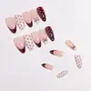 24 piezas de uñas postizas nuevas de estilo francés vintage con puntos burdeos y forma de almendra, para pegar