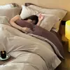Capa de edredom de algodão escovado espesso de luxo, com bordas largas e cordões ocultos, conjunto de cama de quatro peças 100% algodão, conjunto de lençóis de três peças
