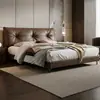 Cama Minimalista de Cuero Genuino para Dormitorio Principal Cama de Boda de 1.8m Modelo Nuevo 2026 Cama con Tapicería Suave de Borde a Borde Exportación Transfronteriza Cama de Cuero Genuino