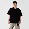 Camiseta de verano para hombre de manga corta con textura de grano de trigo estilo americano, de manga media, de alta gama, corte holgado, polo casual