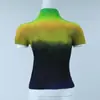 Blusa Plissada Feminina Fashion High Collar Verão Nova Venda Quente Transfronteiriça Miyake Cor Gradiente Estampada Camiseta Manga Curta Estilo Fino