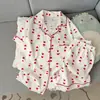 Pijama de Algodón Nublado para Mujer de Comercio Exterior Transfronterizo, Cárdigan de Manga Corta, Shorts de Dibujos Animados para Niñas, Se Puede Usar Afuera, Conjunto para Estar en Casa, Verano