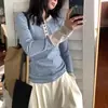 Camisa Base de Cuello Henry de Gama Alta para Mujer, Camiseta para Uso Individual de Principios de Otoño, Top Rayado Chic Chic Estilo Coreano