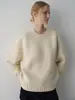 Suéter de punto de lana 100% para mujer, estilo minimalista, para otoño e invierno, cuello redondo, mangas raglán, corte holgado, versátil para ir al trabajo, estilo casual y relajado
