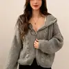 Cardigan Suéter Jaqueta Tricotado Longo com Capuz Estilo Preguiçoso Chic Coreano Outono e Inverno Solto Torcido Abertura Dupla para Mulheres