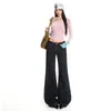 Jeans acampanados de contraste rojo rosa retro americano para mujer, nuevos de otoño 2026 de tiro bajo elástico adelgazantes de campana
