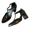 Versión de Piel de Vaca~Zapatos Mary Jane Retro con Tira en T para Mujer, Nuevos Tacones Altos de Punta Fina para Primavera y Otoño, Zapatos de Salón Individuales Huecos con Tacón Grueso