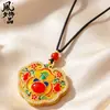 Nuevo colgante de cerradura Ruyi esmaltado estilo chino, cerradura de fortuna y paz de filigrana hueca, collar de piedras preciosas de tendencia nacional, producto para transmisión en vivo