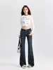 Jeans Acampanados de Tiro Bajo Estilo Americano para Mujer 2025 Primavera y Otoño Nuevos Ajustados Bordados Modernos de Pierna Recta Hasta el Suelo Pantalones de Campana
