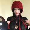 Sombrero de Lana Rojo con Borla de Flor para Turismo en el Oeste de Sichuan Sombrero de Punto para Niños de Otoño e Invierno con Protección para los Oídos Cara Sombrero Pequeño de Pullover