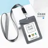 Portatarjetas de identificación exclusivo de cuero genuino transfronterizo, gafete de trabajo personalizado con tres ranuras para tarjetas, cordón para gafete de trabajo, gafete de autobús