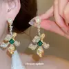 Capítulo Brillante~Aretes de Perla con Flor Incrustada de Diamantes Aguja de Plata Aretes de Estilo Corte Vintage Exquisitos Trabajos Pesados Accesorios Versátiles para Aretes