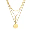 Collar de Comercio Exterior Collar con Colgante de Cruz Collar Geométrico Cadena de Cuello en Capas Chapado en Oro de 18 Quilates Acero Inoxidable Joyería para Mujeres