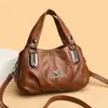 Bolsa de mão popular para comércio exterior, bolsa tote feminina, bolsa de ombro em couro macio vintage de três camadas, bolsa feminina estilosa, bolsa tote da moda