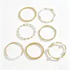 Pulsera de Perlas de Alta Gama a la Moda para Mujer Anillo Decorativo Sencillo con Perlas Doradas Conjunto de Joyería Exquisito de Lujo Ligero Apilable