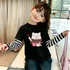 Camiseta de Manga Larga de Algodón Puro Estilo Dulce Dibujos Animados Ropa de Verano para Niños Medianos y Grandes Camiseta con Parches Falsa de Dos Piezas Ropa para Niños Ropa de Verano para Niñas