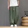 Nuevos Pantalones Casuales de Imitación Lino Seda Hielo Estilo Chino para Hombre, Tallas Grandes Sueltos de Marca de Moda Verano Finos Transpirables Rectos de Pierna Ancha