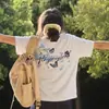 Nueva Camiseta de Manga Corta para Hombre y Mujer, Verano Estilo Coreano Moderna Sencilla Top de Media Manga Estilo Hong Kong Holgado Casual Tendencia Marca Camiseta