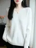 Nova Roupa de Baixo Térmica de Tricô com Decote V Suéter Pulôver Feminino Estilo Básico Cor Sólida Transfronteiriço Manga Longa Roupa Íntima Simples