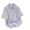 Camisa de Rayas Suelta de Verano para Mujer, Manga Corta Estilo Hong Kong Fluida Casual, Top Versátil de Moda para Parejas Estudiantes