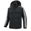 Chaqueta de algodón de invierno con capucha para hombre, gruesa, holgada, cálida, casual, abrigo de pareja moderno con nuevas tres rayas