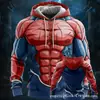 Moletom com Capuz Estampado 3D de Desenho Animado Musculoso Masculino, Moletom Esportivo de Manga Longa, Pulôver Casual da Moda para Rua
