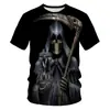 Camiseta para Hombre con Estampado Digital 3D de Calavera de Cerveza de Halloween Nueva Tendencia de Verano Cuello Redondo Manga Corta