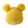 Gorro de doble pompón para niños, otoño e invierno, para niños y niñas, gorro de punto, cálido y a prueba de viento, súper lindo, con forro de felpa