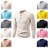 Suéter Henley masculino para outono e inverno, trançado, cor sólida, manga longa, pulôver, casual, slim fit, segunda pele