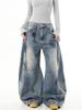 Jeans Retro Americano Desgastado com Grafite e Faca Curva para Homens e Mulheres, Novo Design, Calças Largas Versáteis, Tendência