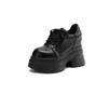 Zapatos de Cuero Genuino Ligeros de Suela Gruesa de una Sola Capa con Cabeza Redonda de 12 cm para Mujer, Nuevos de Primavera y Otoño, Impermeables, Plataforma, Plataforma, con Cordones, de Cuero Pequeño