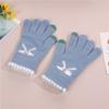 Luvas de Dedos de Pelúcia com Laço Estilo Girly para Comércio Exterior, Estudantes, Ciclismo, Quentes, Forradas com Fleece, Espessadas, Luvas de Tricô com Tela Sensível ao Toque