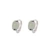 Yiluyin Plata de Ley S925 Jade Transparente Jade Blanco Nudo de Bambú Hoja de Bambú Cuadrado Pendientes de Moda Sencilla Personalidad Temperamento Pinzas para Orejas