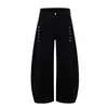 Calça Cargo Laranja Juvenil # Cor Sólida com Pernas Largas e uma Fileira de Fivelas Metálicas, Caimento Solto, Emagrecimento, Tendência e Versátil, Calça Feminina de Perna Curva