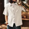 Nova camisa masculina de linho respirável estilo retrô americano de manga curta, tendência de verão, solta, casual, vermelha