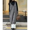 Vestido tipo suéter gris para otoño e invierno, nuevo vestido coreano informal con escote en V y hebilla, suelto, de talla grande, de punto.