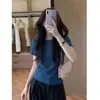 Tejido acanalado de algodón premium de 220 g, 47 % viscosa, 47 % algodón, 6 % elastano. Camiseta de manga corta para mujer, nuevo estilo de verano, top acanalado de corte entallado