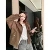 Otoño Nuevo Estilo Marrón Suede Maillard Chaqueta para Mujer Corta Estilo Americano Petite Retro Chaqueta de Motociclista Top