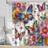 Cortina de Ducha de Tela Impermeable Resistente al Moho con Estampado Digital de Mariposas de Amazon para Baño, Partición de Tela para Ducha, Sin Perforaciones